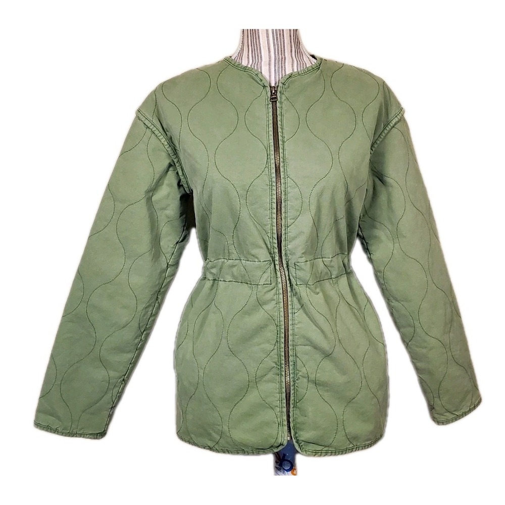Light Green Women's Quilted Jacket Universal Thread Green Drawstring Waist Sz xs